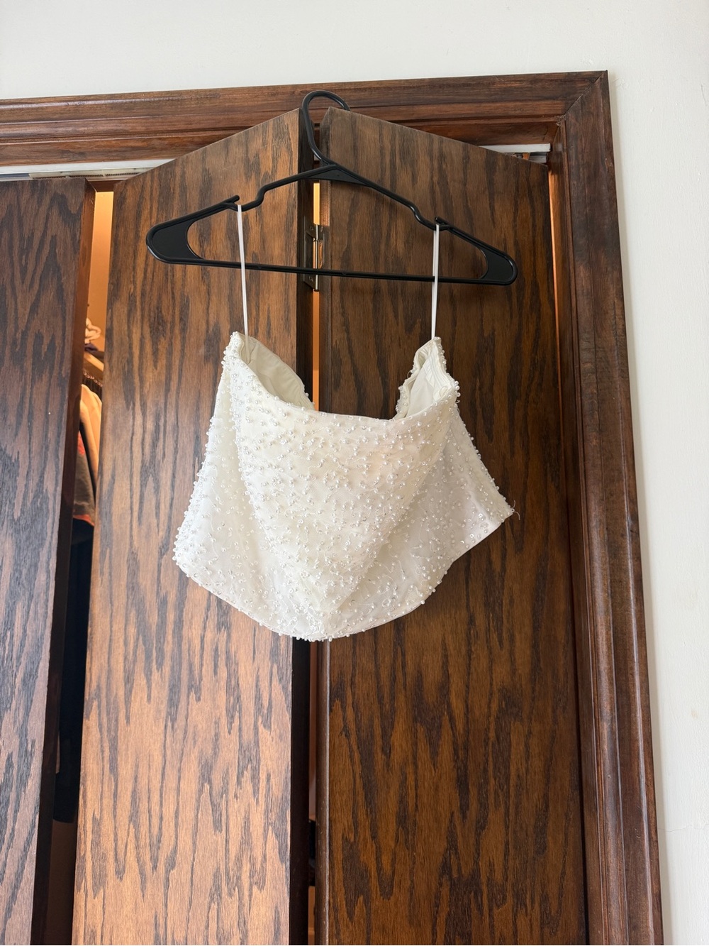 Abercrombie & Fitch Ivory Beaded Strapless Top